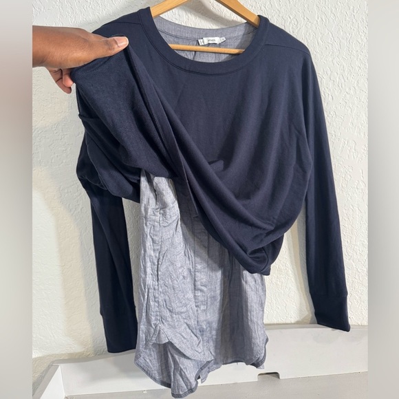 Vince Mixed media navy shirttail blouse - Picture 5 of 6